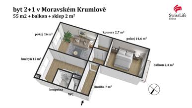 Prodej bytu 2+1 55 m2 Sídliště, Moravský Krumlov